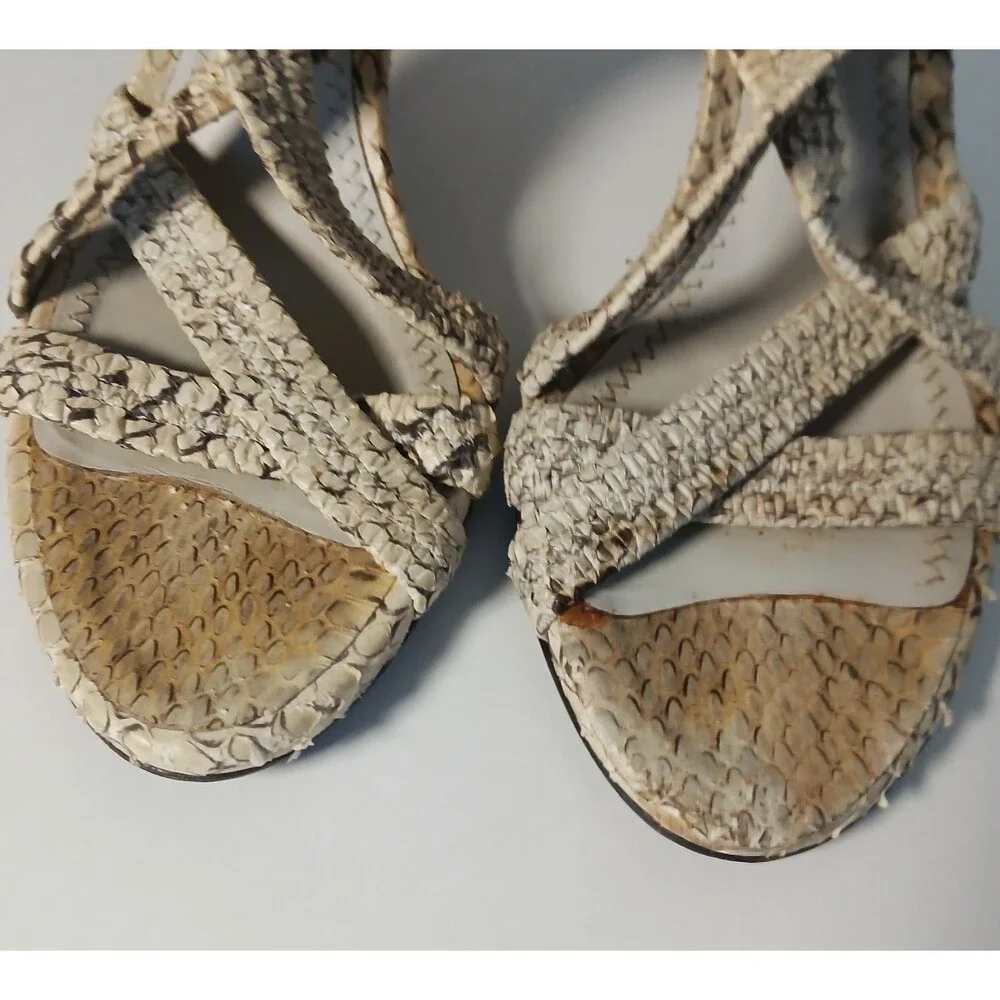 Burberry Snakeskin Embossed Leather Heels Sandals Zip Back Beige Brown US 6